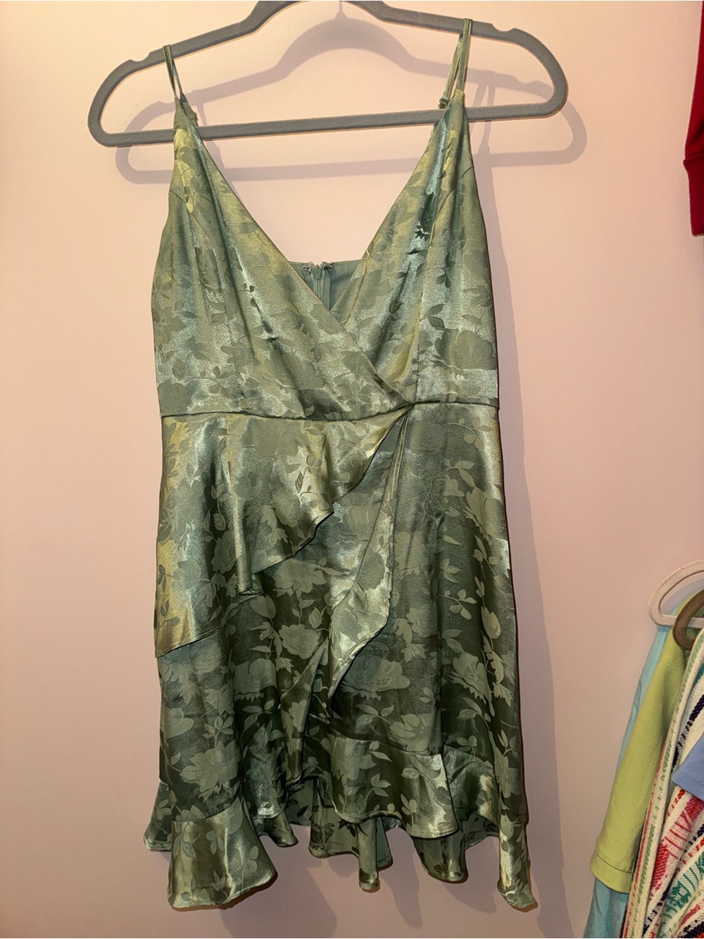 Altar'd State Sage Green Floral Satin Midi Dress
